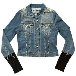 JET John Eshaya Y2K Distressed Denim Jacket Layered Sleeve Made in USA - S
